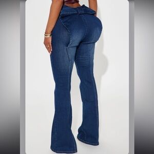 Fashion Nova Bow Stretch Flare Jeans - Dark Wash